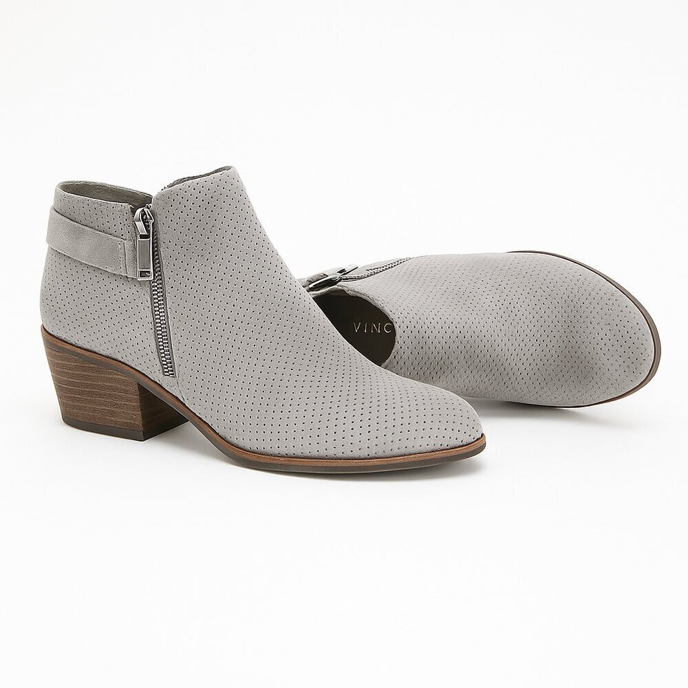 Vince Camuto Parveen Gray Suede Perforated Ankle Booties - 9 M • Western Chic